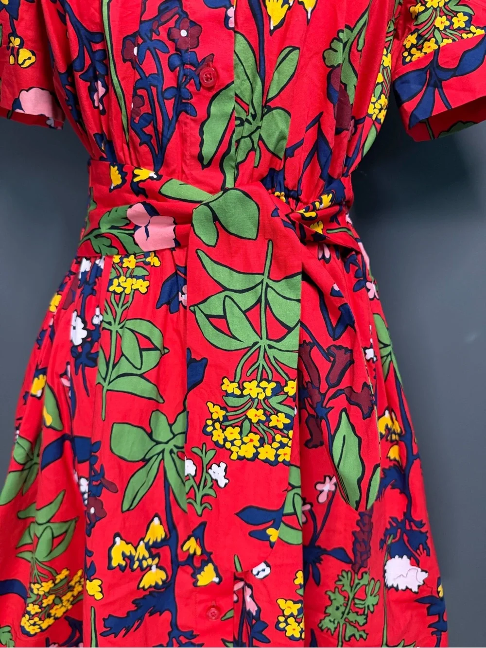 Kate Spade New York Red Floral Belted Cotton Shirt Dress XS